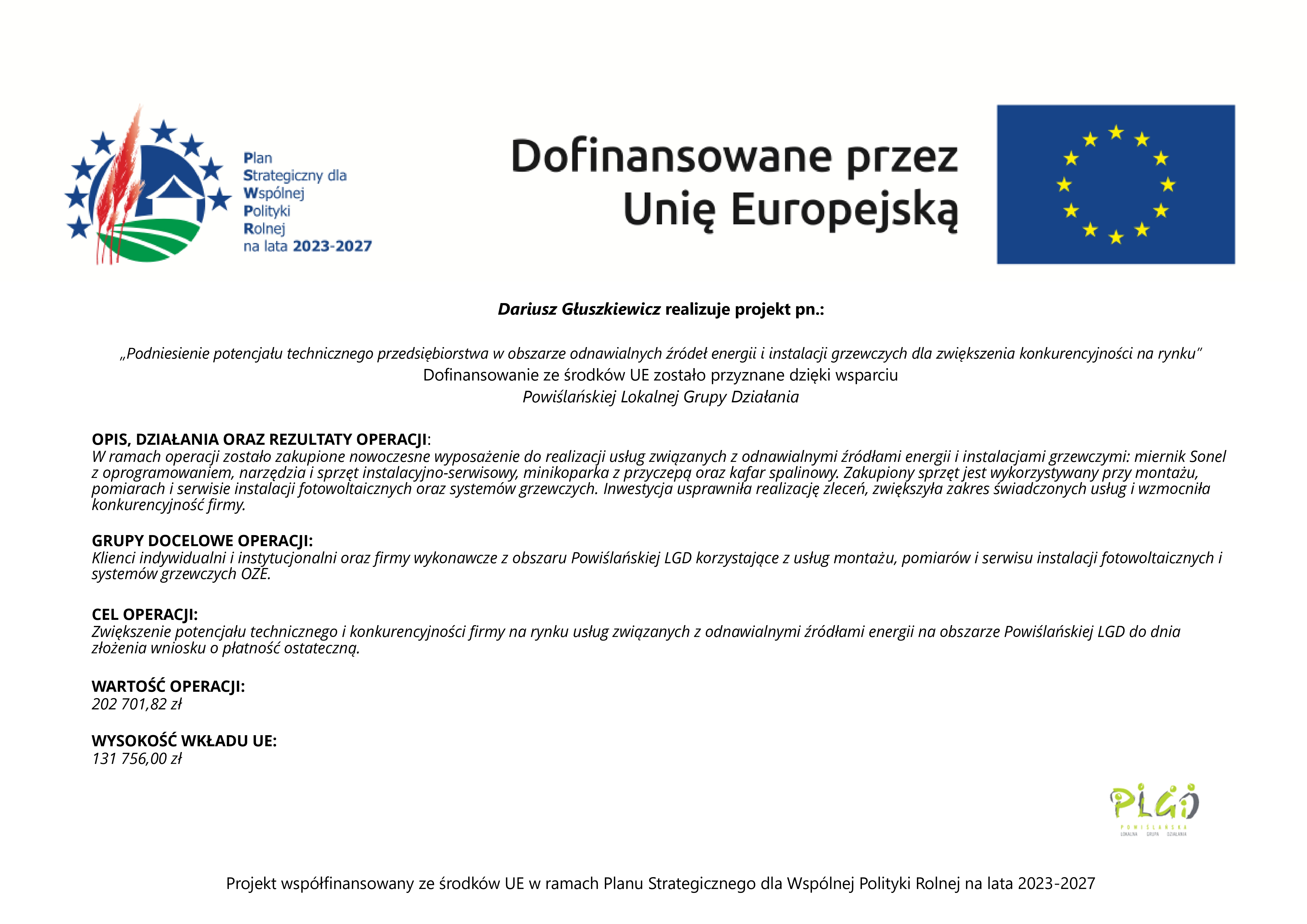 Zdjęcie przedstawiające informacje dofinansowania przez UE